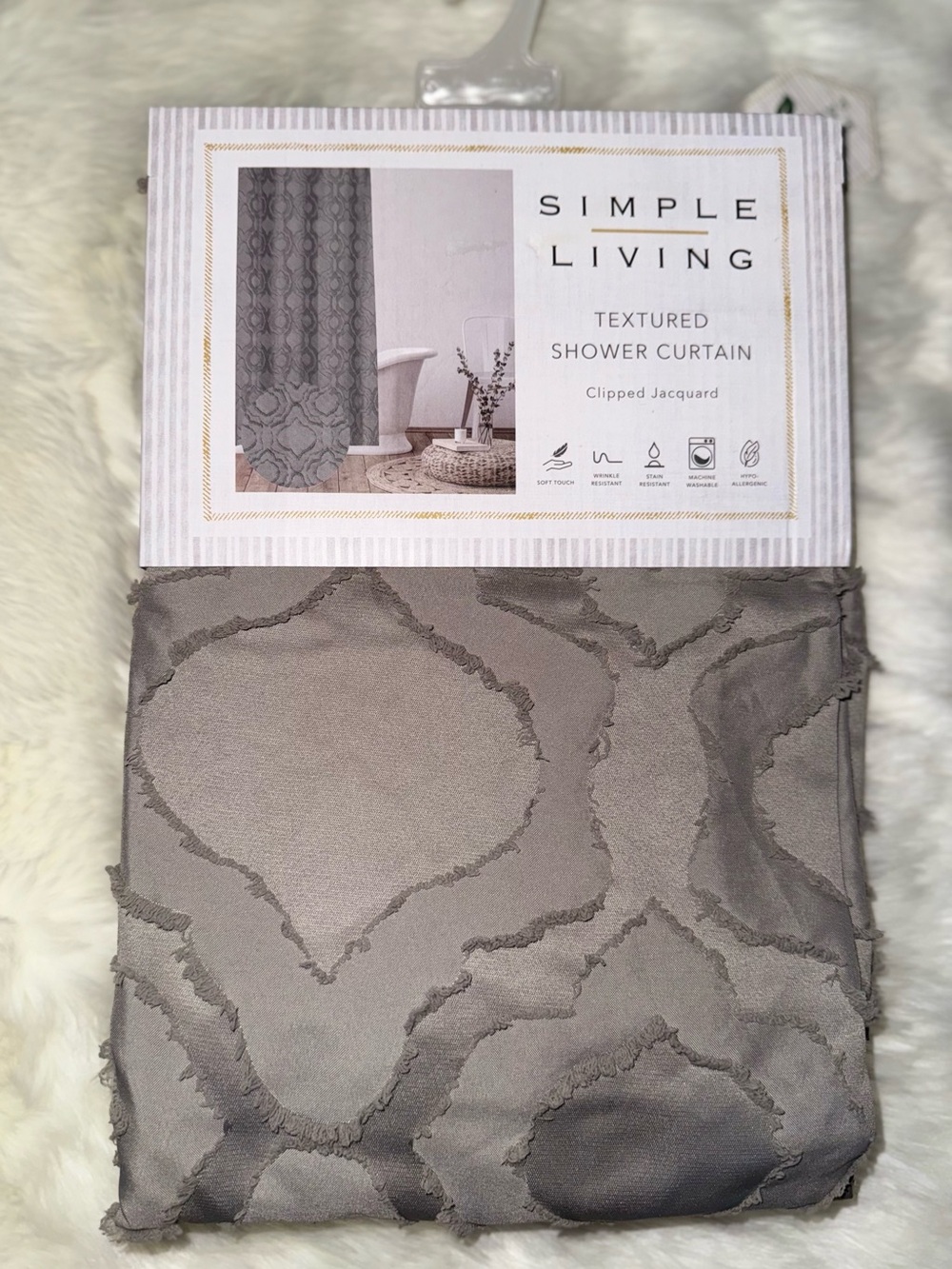 Simple Living Gray Textured Clipped Jacquard Shower Curtain 72” X 72”